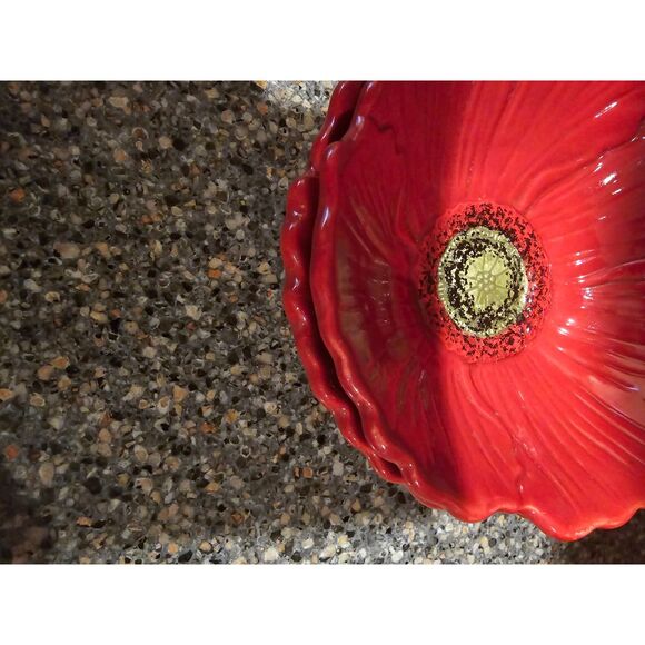 Rare Ambience Collections Nanette Vacher Fleur Rouge Red Set w/ 4 Part server - Picture 8 of 12